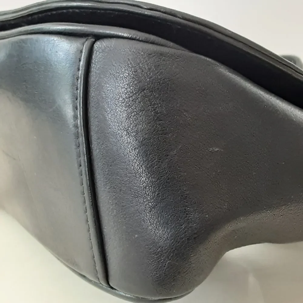 ANNE KLEIN II Logo Black Leather Fold-Over Flap Shoulder Crossbody Bag-Vtg 90's